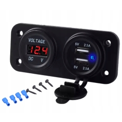 ŁADOWARKA SAMOCHODOWA USB 2X 5V 2.1A + WOLTOMIERZ PANEL MONTAŻOWY