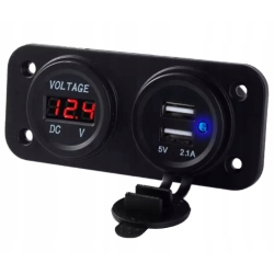 ŁADOWARKA SAMOCHODOWA USB 2X 5V 2.1A + WOLTOMIERZ PANEL MONTAŻOWY
