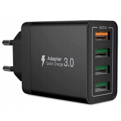 SZYBKA ŁADOWARKA SIECIOWA 4xUSB QUICK CHARGE 3.0 CZARNA