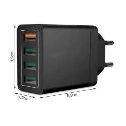 SZYBKA ŁADOWARKA SIECIOWA 4xUSB QUICK CHARGE 3.0 CZARNA